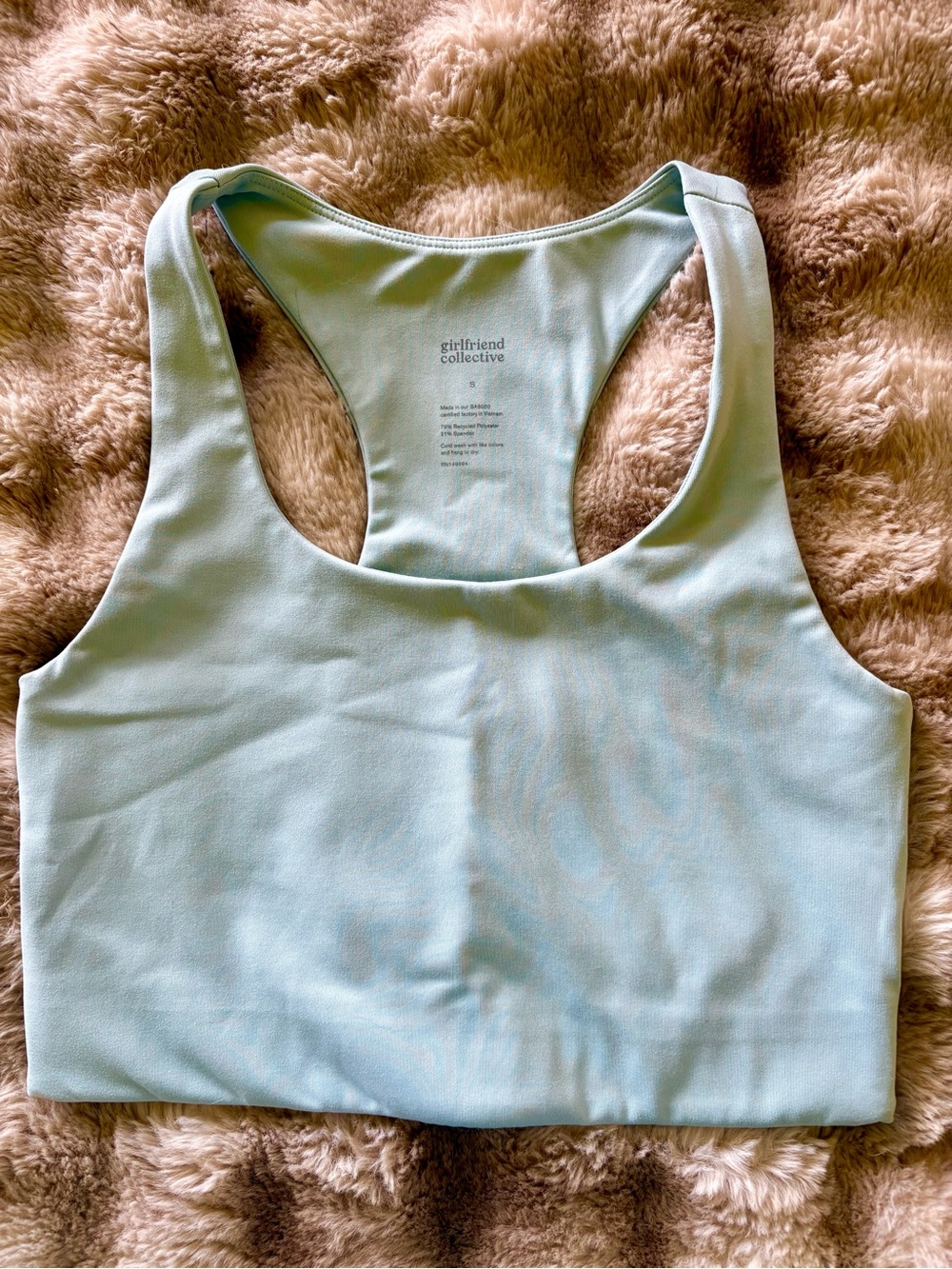 girlfriend collective pastel blue racerback sports bra